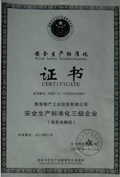 青海3044am永利集团工业投资有限公司安全生产标准化三级企业审核达标